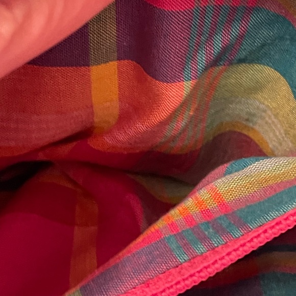 VINTAGE Ralph Lauren pastel plaid linen lined basket straw raffia tote bag - Picture 6 of 9